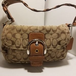 Coach Small Shoulder Bag Buckle Tan Logo